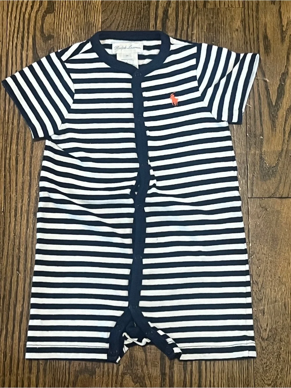 Ralph Lauren Navy and White Striped Baby Romper
